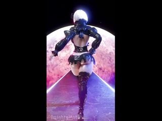2B Walks Into the Moon Wearing a Tiny Skirt Over Her Huge Ass
