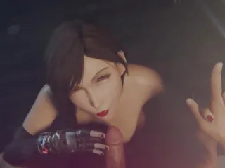 Sexy Tifa jerks cock and gets cum on her face