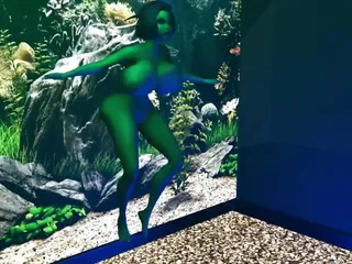 Hot Alien Chick&#039;s Squishy Tits and Ass Float Well In the Aquarium
