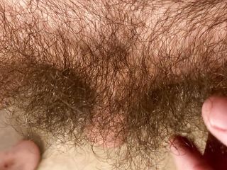 Closeup overhead view showing off my extremely hairy dark pubes