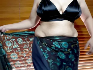 Hot Indian Wife Draping Sexy Saree and Sleeveless Blouse - AROUSING and EROTIC - Boobs Play