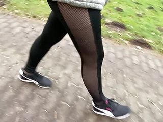 Walking in Leggings and black Nylon