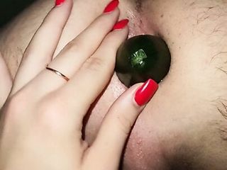Mistress fucks guy&rsquo;s ass with a big cucumber
