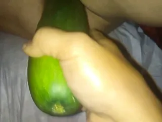 I fuck my wife&#039;s hot pussy with a huge cucumber.