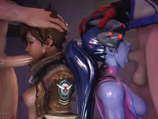 Widowmaker ANd Tracer Both Getting Face Fucked Hard