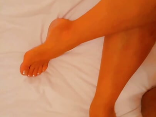 Selena&#039;s beautiful naked posing, footjob and body worship in bed 
