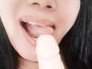 Dildo lover&#039;s hungry horny mouth, pretty lonely Asian girl (chillax)