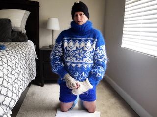 Big blue Mohair sweater, enjoying my wool and sweater fetish with a nice finish.