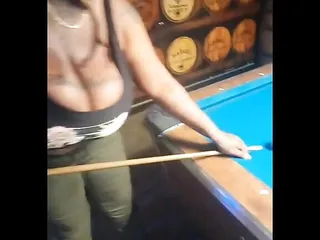 Big busty ebony tits shooting pool