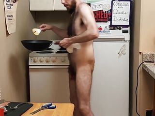 Daddy Makes Dinner - cooking, chatting, and dancing with skinny hairy uncut dude Charles Dickenballs (with English captions)