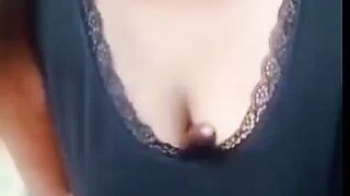 Eggplant show between my big boobs