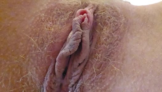 Extreme Close-Up Of My Hairy Blonde Pussy And Clit