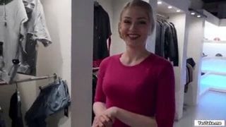 Russian Sales Attendant sucks dick and gets fucked