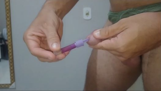 homemade insertion of the syringe and fortifying serum inside the dick.