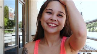 Cute Petite Teen With Big Tits Plays Outdoors On Fuck Date, POV