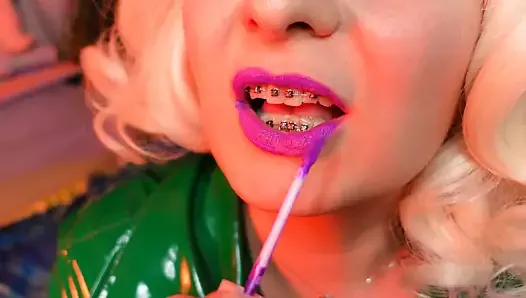 ASMR lipstick - make-up process - sexy lips of pin up blonde Arya