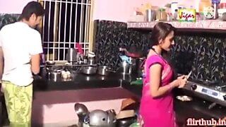 Hot Bhabhi and Dewar have Romance In Kitchen While Husband Is Not Home