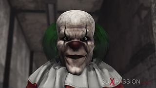 Evil clown fucks a horny schoolgirl in an abandoned hospital