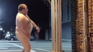 Ugly fat guy jerking off in the street