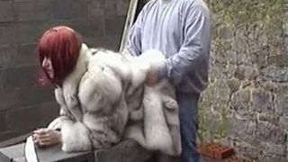 Husband fucks his wife in fox fur coat