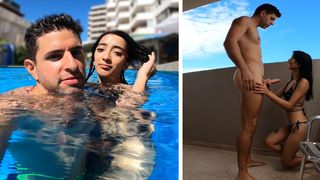 阿根廷荡妇被从游泳池里捡出来并在她的酒店房间里性交