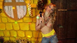 Karaoke girl sucks and fucks. Music porn parody. Big boobs.