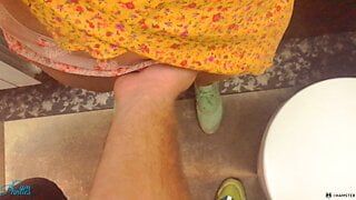 Stranger cum in my panties in restaurant toilet