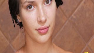 Tiny 18yo brunette teenie takes sexy Shower in 4K