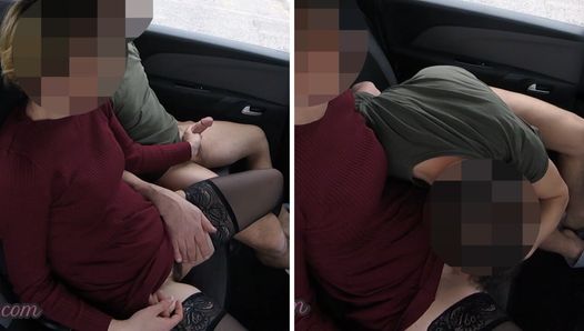 Dogging My wife in a public parking lot jerking and sucking my cock while a voyeur watches us P1 - MissCreamy