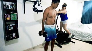 Family Threesome - Colombian Hotwife Fucks With Her Stepson And Her Husband In The Gym Part 1-4