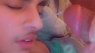 Young boy cumming on own face