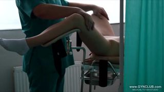 Girl's orgasm on the gynecological chair