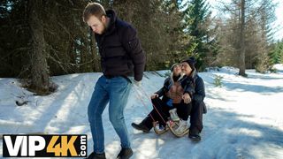 DADDY4K. Sled and Fireplace Adventure