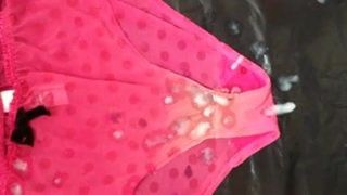 Massive cum shot over my wife's pink panties