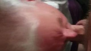 Lovely grandpa on his knees sucking cock & eating cum
