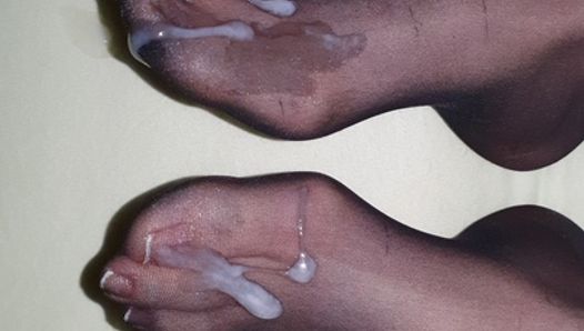 Cum on nylon feet and French toenails #13