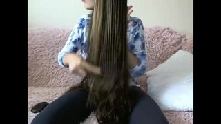 Sexy Long Haired Brunette, Hairplay, Hair Brush, Shower