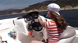 Sexy teen Little April playing with her snatch outdoors in rubber boat