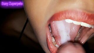 My stepsister Susy receives a lot of cum in her sexy mouth, she is a Latina who swallows cum