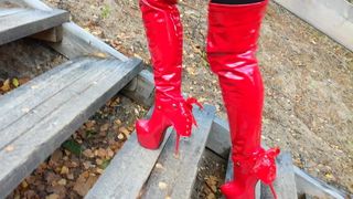 Step by step Lady L red boots extreme high heels.