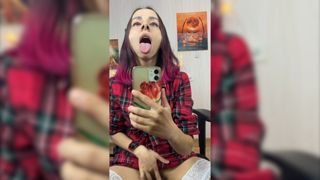 Naughty girl can't stop masturbating to her reflection in the mirror