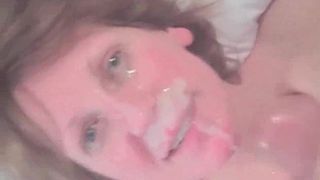 Thick cum on her face