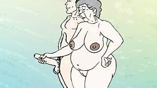 Фантазия похотливой бабушки на пляже! порно мультфильм