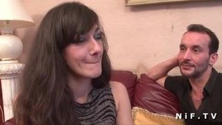 French brunette hard anal fucked and jizzed in her mouth