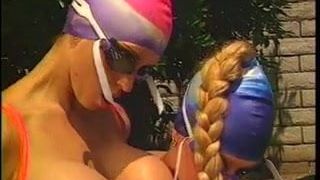 Voluptuous lesbians do hot pool sex action