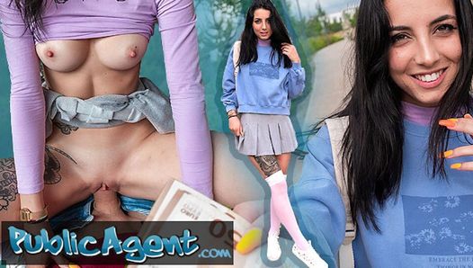 Public Agent - slim natural Italian college student flashes her natural tits and tight ass with sex outdoors