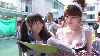 Awesome asian group sex fun with costume teens