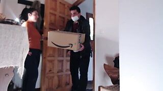 Delivery man receives an intense blowjob from a stranger