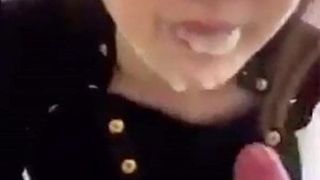 Chinese bitch gets cum in mouth