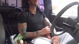 fit as fuck guy wanks and cums in his car